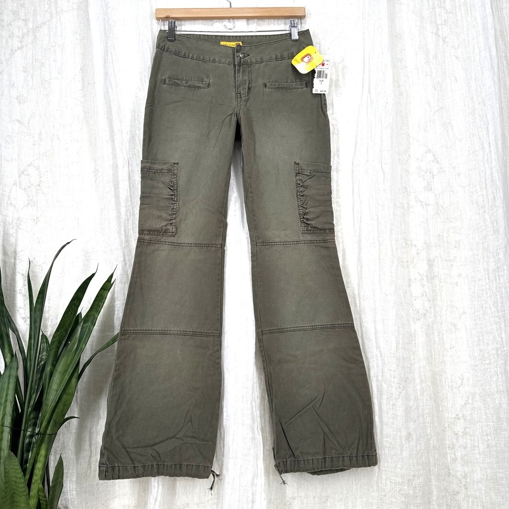 Gasoline Vtg Y2K Army Green Low Rise Cargo Pants Size 5 Grunge Street Urban Gorp